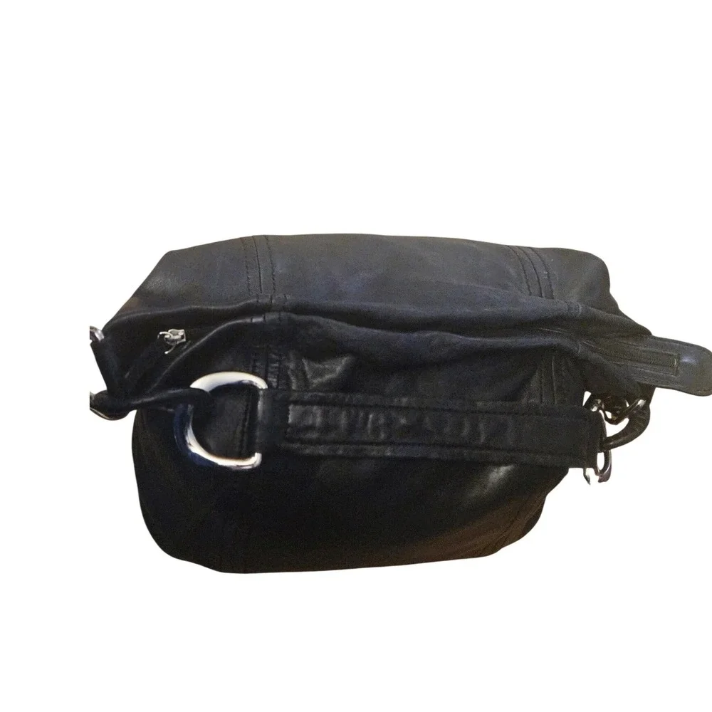 Michael Kors Black Leather‎ Hobo Bag Silver Ring Hardware MK Charm Shoulder Bag